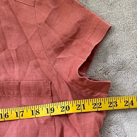 Lou & Grey 100% Linen Short Sleeve Romper Button Up Tie Cinch Waist Terracotta L - Picture 10 of 13